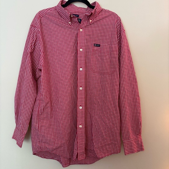 NWOT Chaps Men’s Red Casual Button Down Shirt with Gingham Pattern Size L - Picture 1 of 11